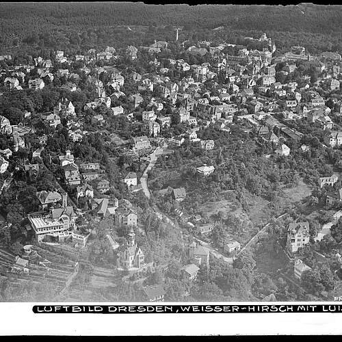 Wei&szlig;er Hirsch mit Luisenhof, Luftbild, um 1925
