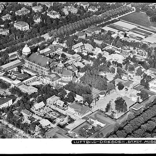 St&auml;dtischer Ausstellungspalast an der St&uuml;belallee, Luftbild, 1923