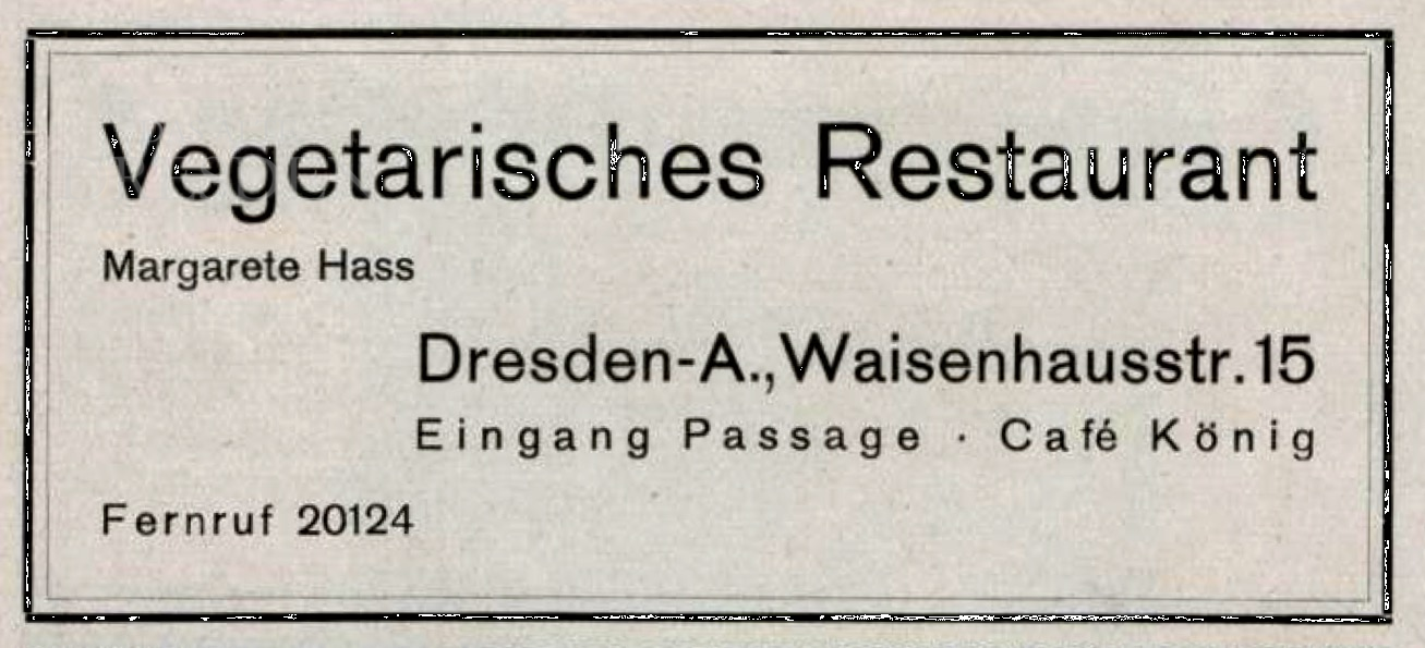 Werbung Vegetarisches Restaurant (1930)