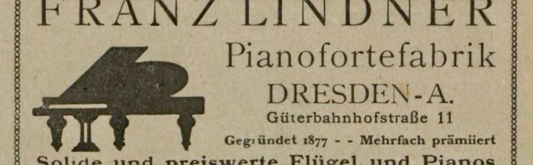 Werbung Pianofortefabrik Franz Lindner (1921)