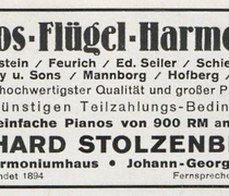 Werbung Piano- und Harmonium-Haus Stolzenberg (1930)