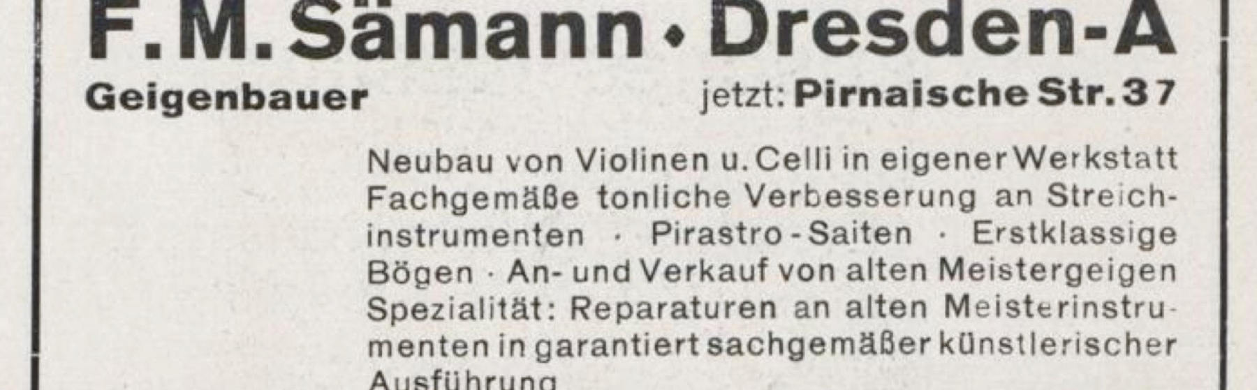 Werbung Geigenbauer S&auml;mann (1930)