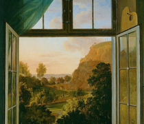 Durchblick durch ein geöffnetes Fenster der Villa Grassi im Plauenschen Grund bei Dresden, 1807, Öl auf Leinwand