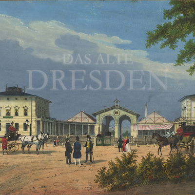 Ansicht vom Alten Leipziger Bahnhof in Dresden, Lithographie, um 1840 Ansicht vom Alten Leipziger Bahnhof in Dresden, Lithographie, um 1840