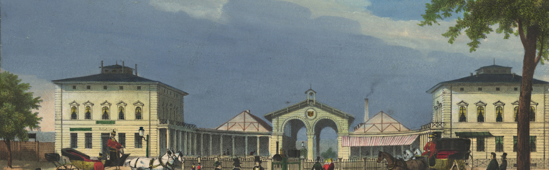 Ansicht vom Alten Leipziger Bahnhof in Dresden, Lithographie, um 1840